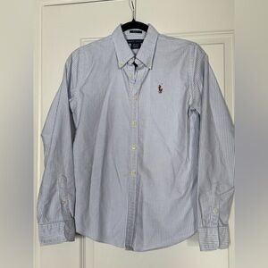 Polo by Ralph Lauren Woman's Slim Fit Blue Pinstripe Button up Oxford Shirt